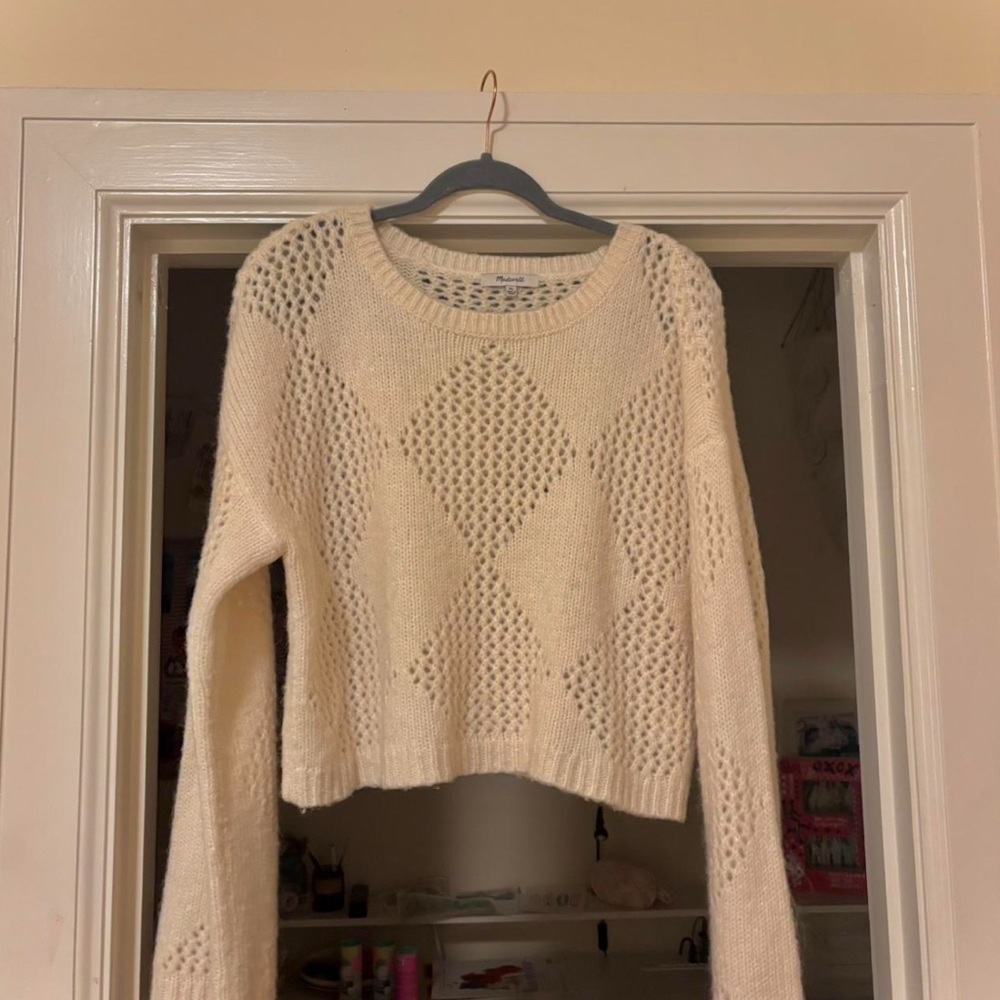 Madewell Cream Diamond Knit Sweater